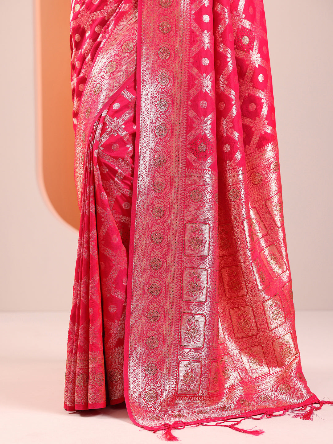  Pink Woven Design Silk Blend Sarees With Unstitched Blouse Piece 