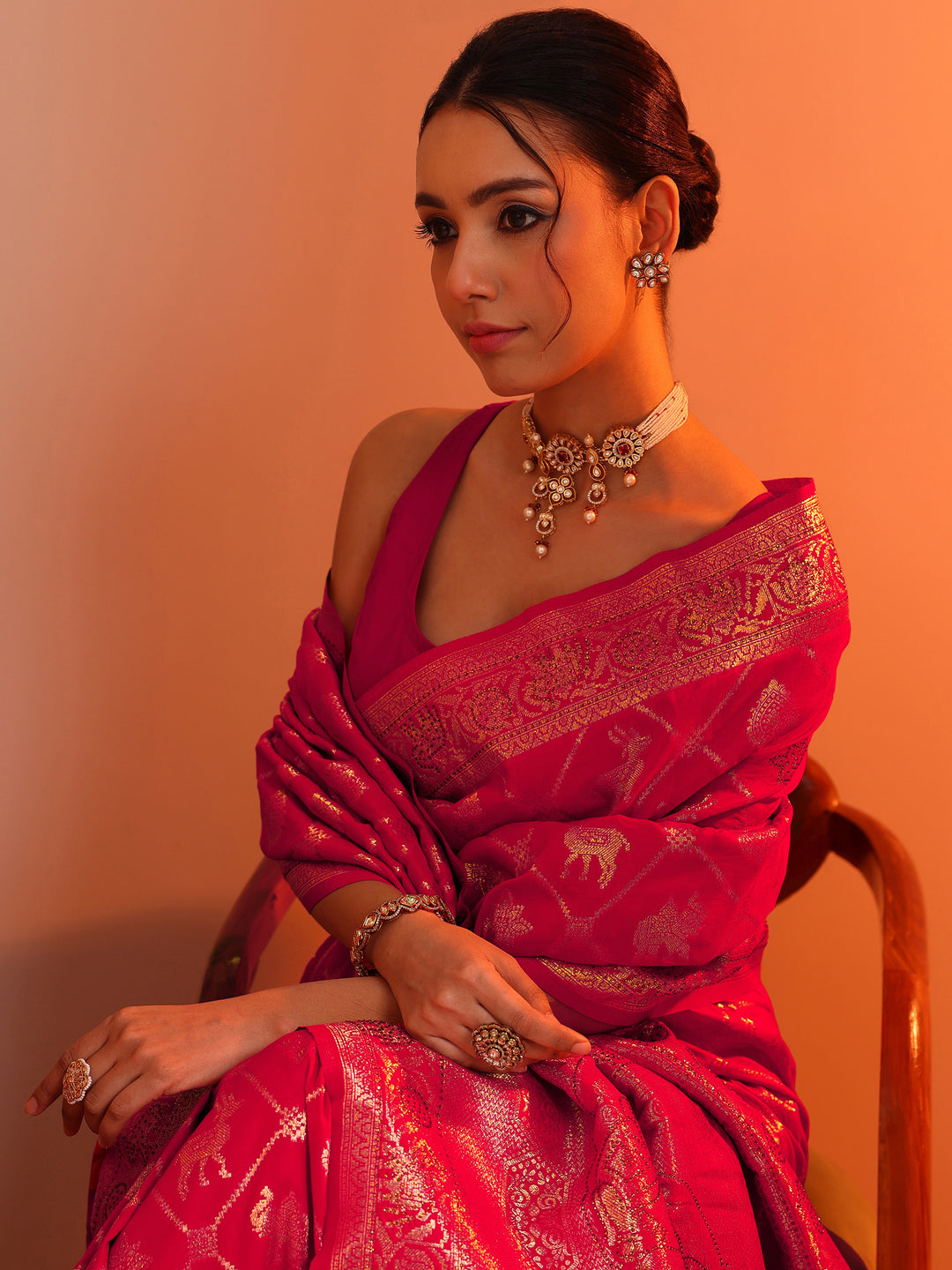 Pink Woven Design Silk Blend Saree With Unstitched Blouse Piece