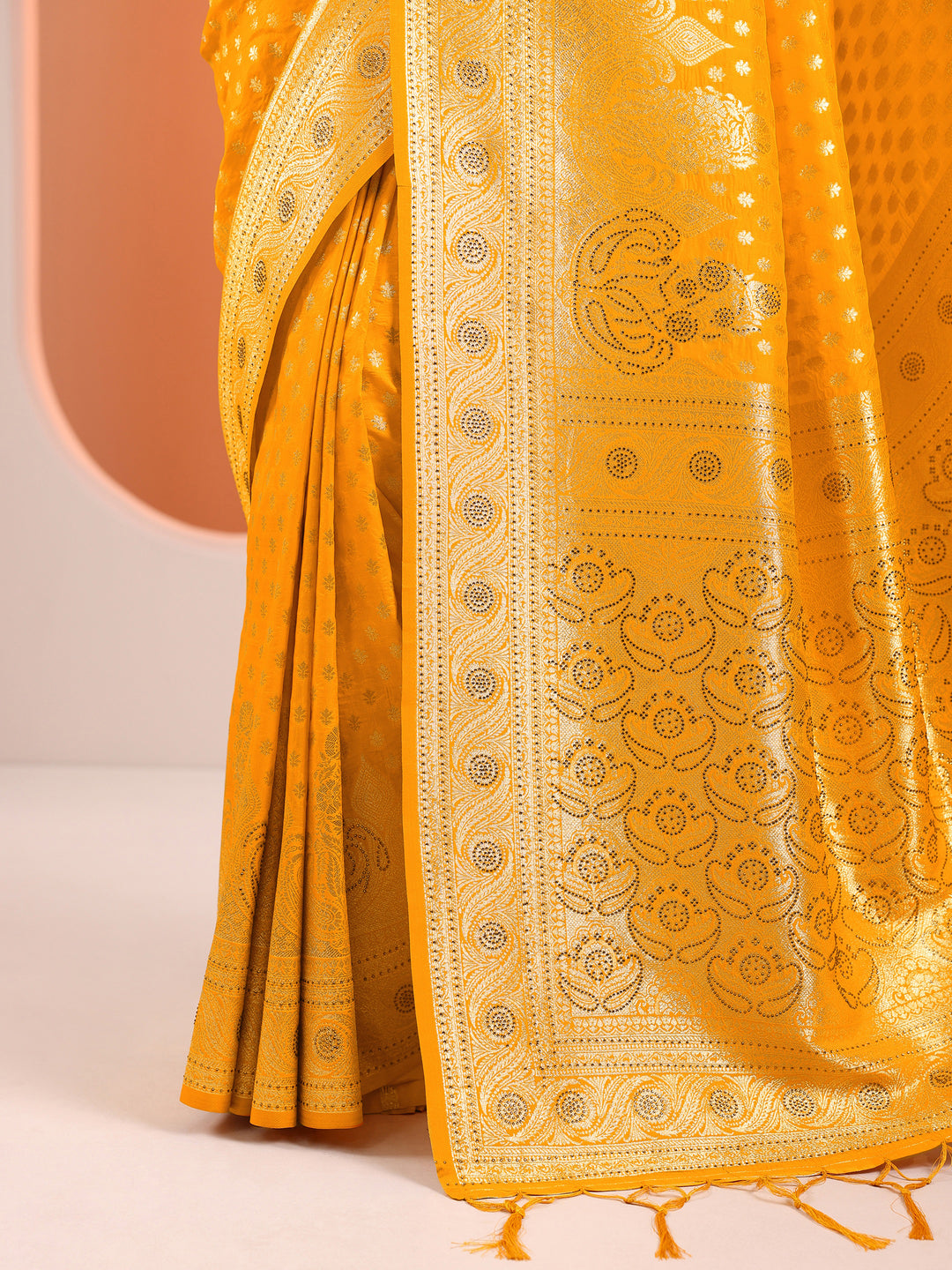  Yellow Woven Design Silk Blend Saree With Unstitched Blouse Piece 
