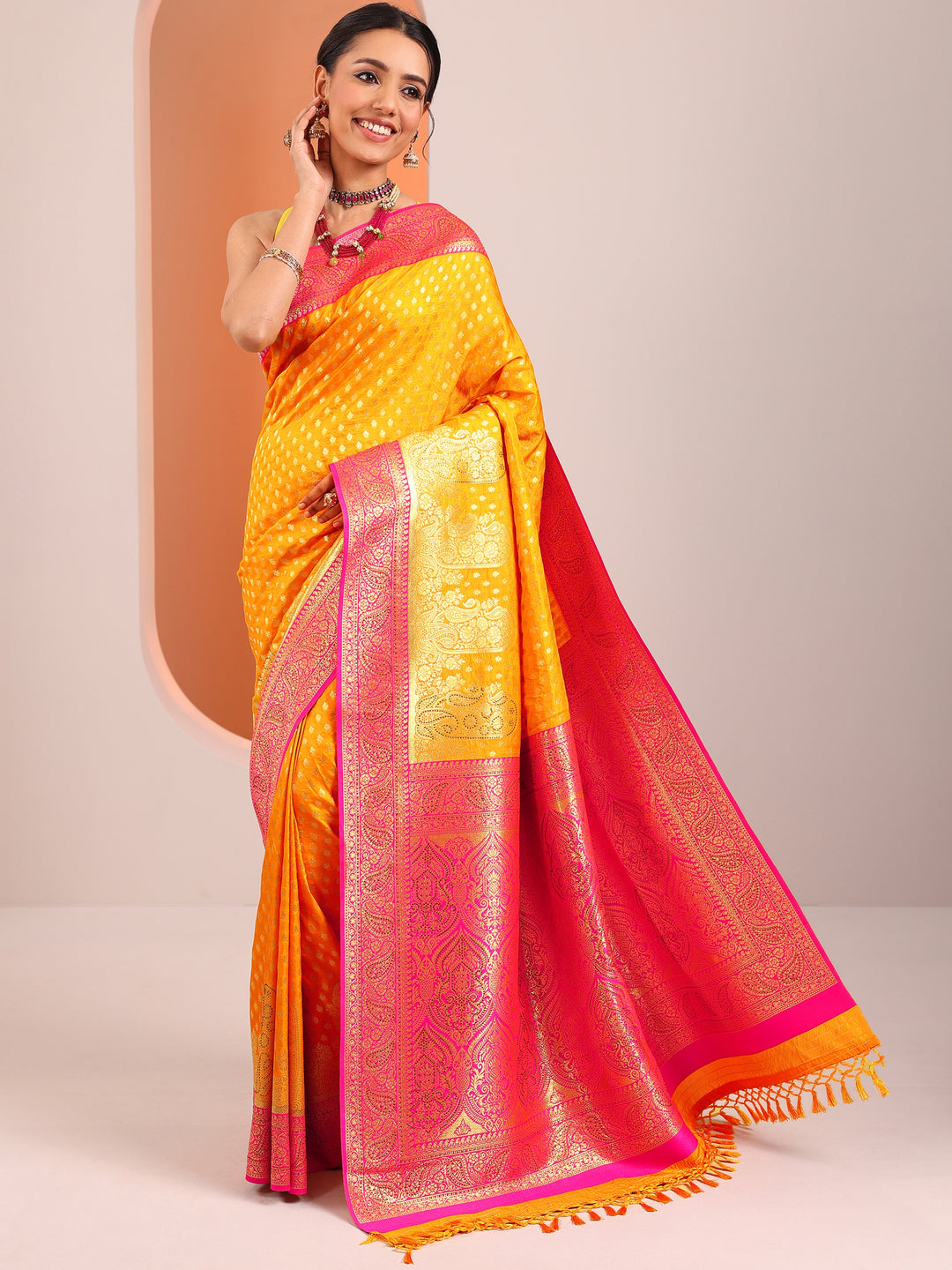  Yellow Embellished Silk Blend Sarees With Unstitched Blouse Piece 