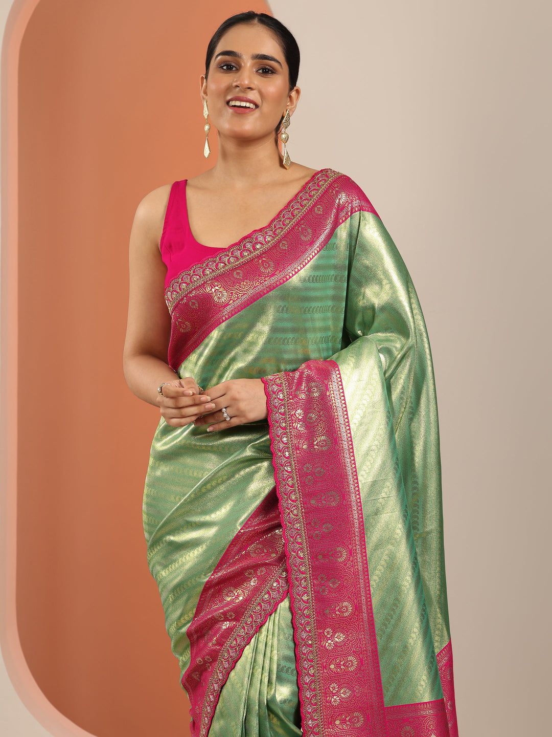  Green Woven Design Silk Blend Saree With Unstitched Blouse Piece 