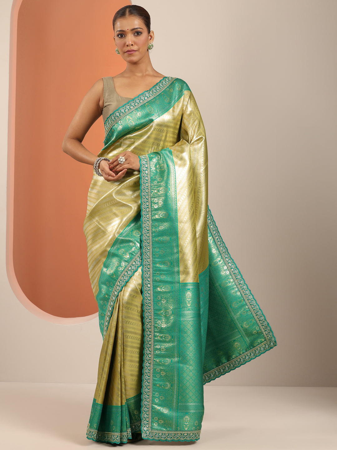  Yellow  Silk Blend Saree With Unstitched Blouse Piece 