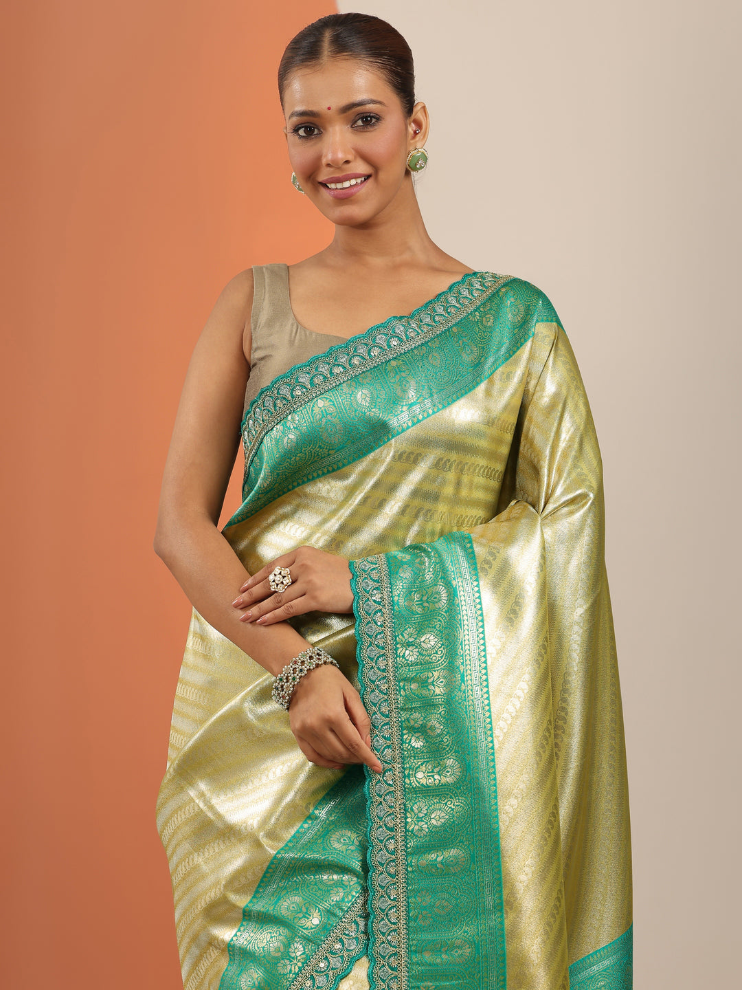  Yellow  Silk Blend Saree With Unstitched Blouse Piece 