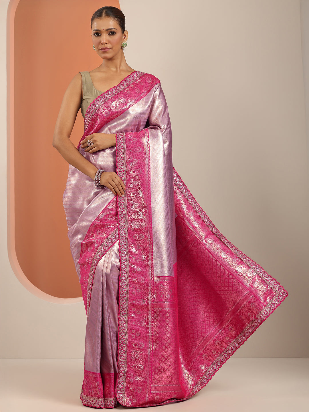  Lavender  Silk Blend Saree With Unstitched Blouse Piece 