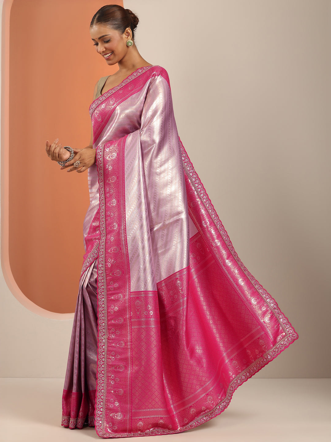  Lavender  Silk Blend Saree With Unstitched Blouse Piece 