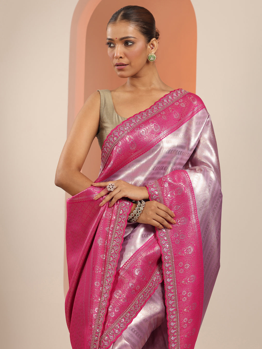  Lavender  Silk Blend Saree With Unstitched Blouse Piece 