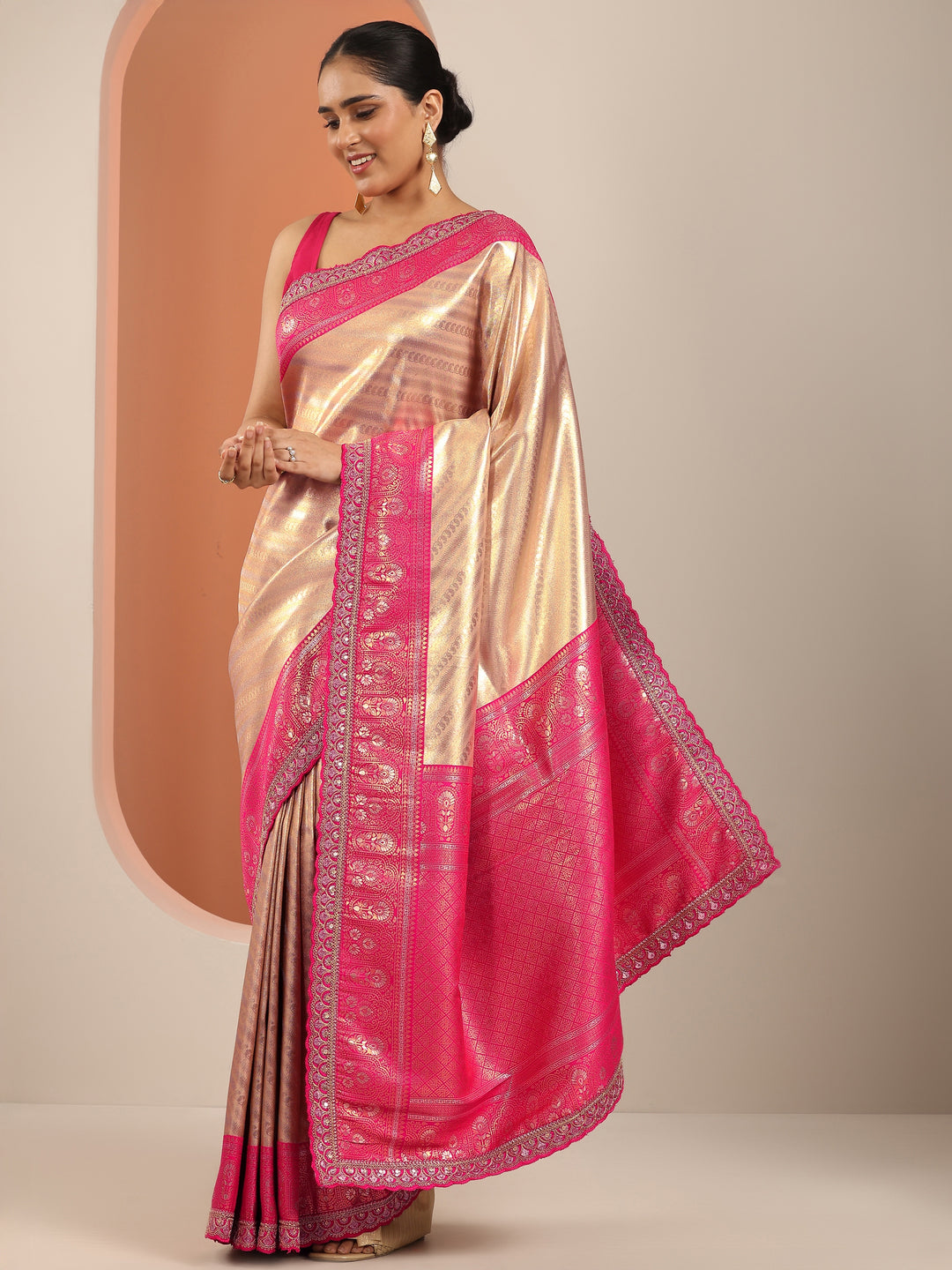  Beige  Silk Blend Saree With Unstitched Blouse Piece 