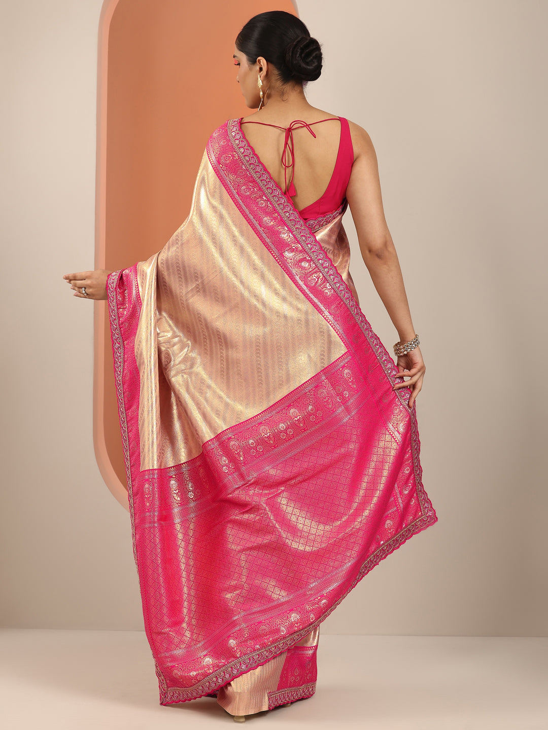  Beige  Silk Blend Saree With Unstitched Blouse Piece 