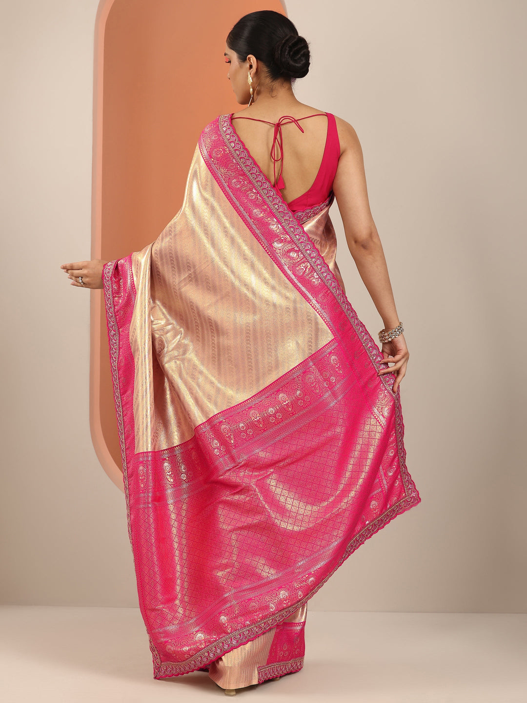  Beige  Silk Blend Saree With Unstitched Blouse Piece 