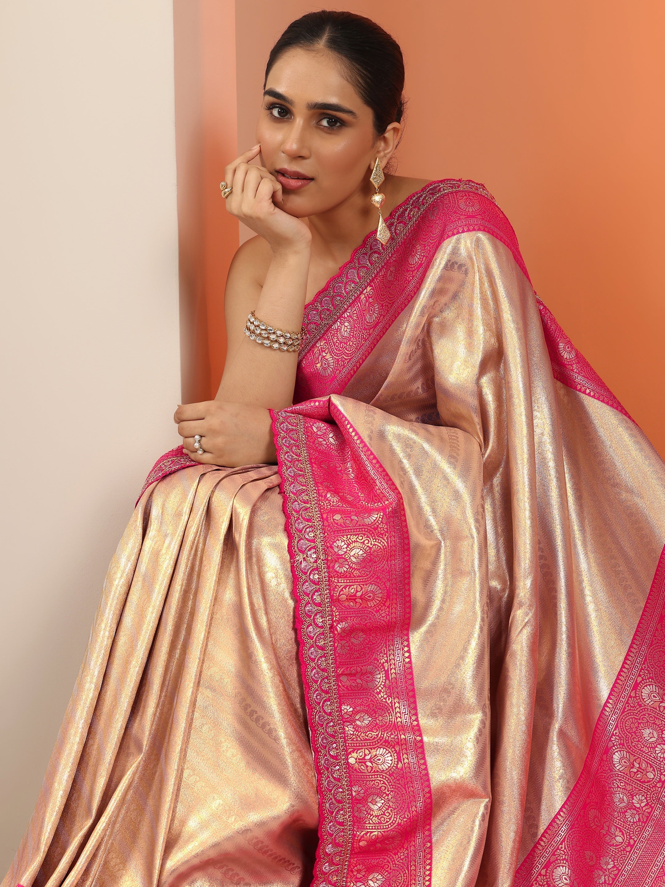 libas Beige Silk Blend Saree With Unstitched Blouse Piece-picture-21