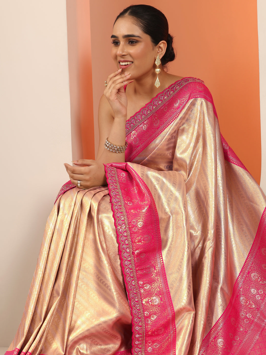  Beige  Silk Blend Saree With Unstitched Blouse Piece 