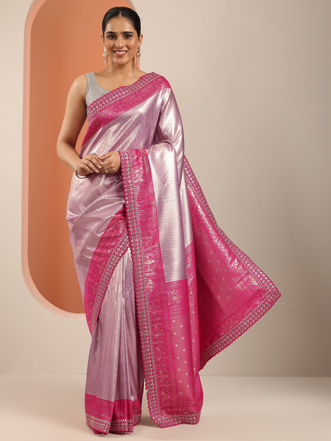  Lavender  Silk Blend Saree With Unstitched Blouse Piece 