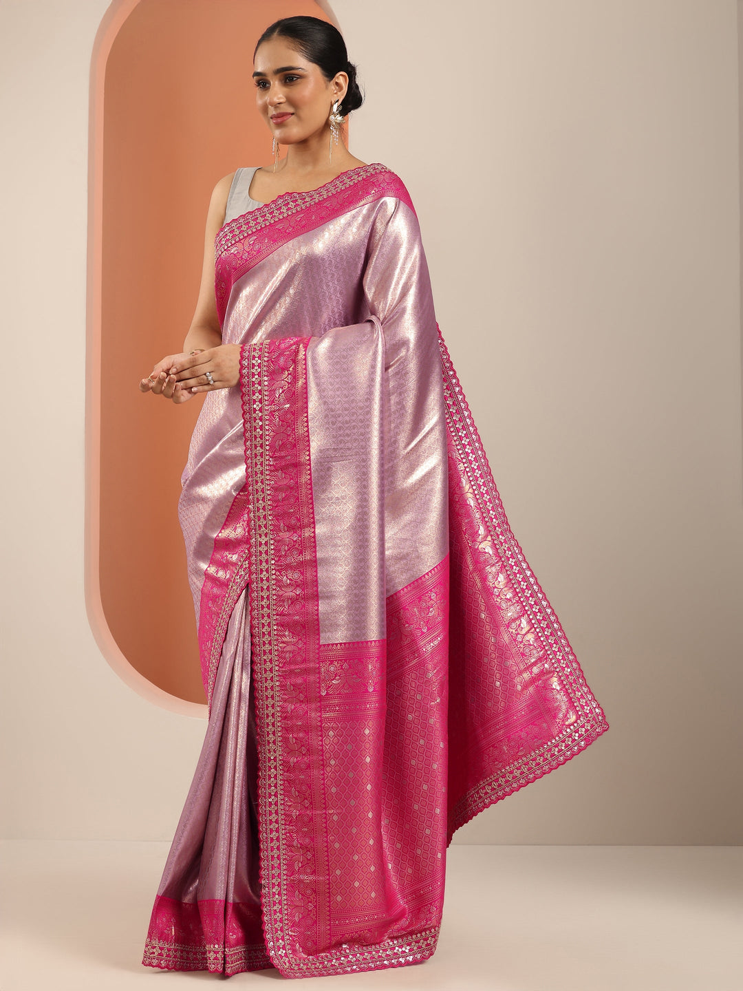  Lavender  Silk Blend Saree With Unstitched Blouse Piece 