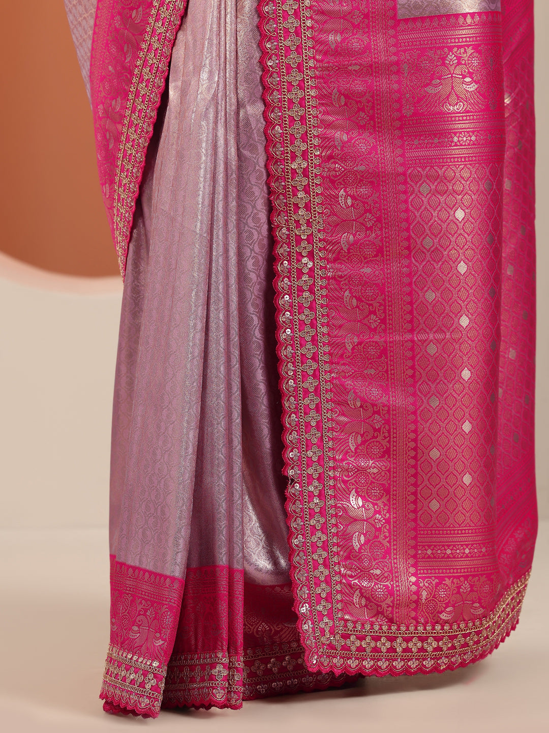  Lavender  Silk Blend Saree With Unstitched Blouse Piece 