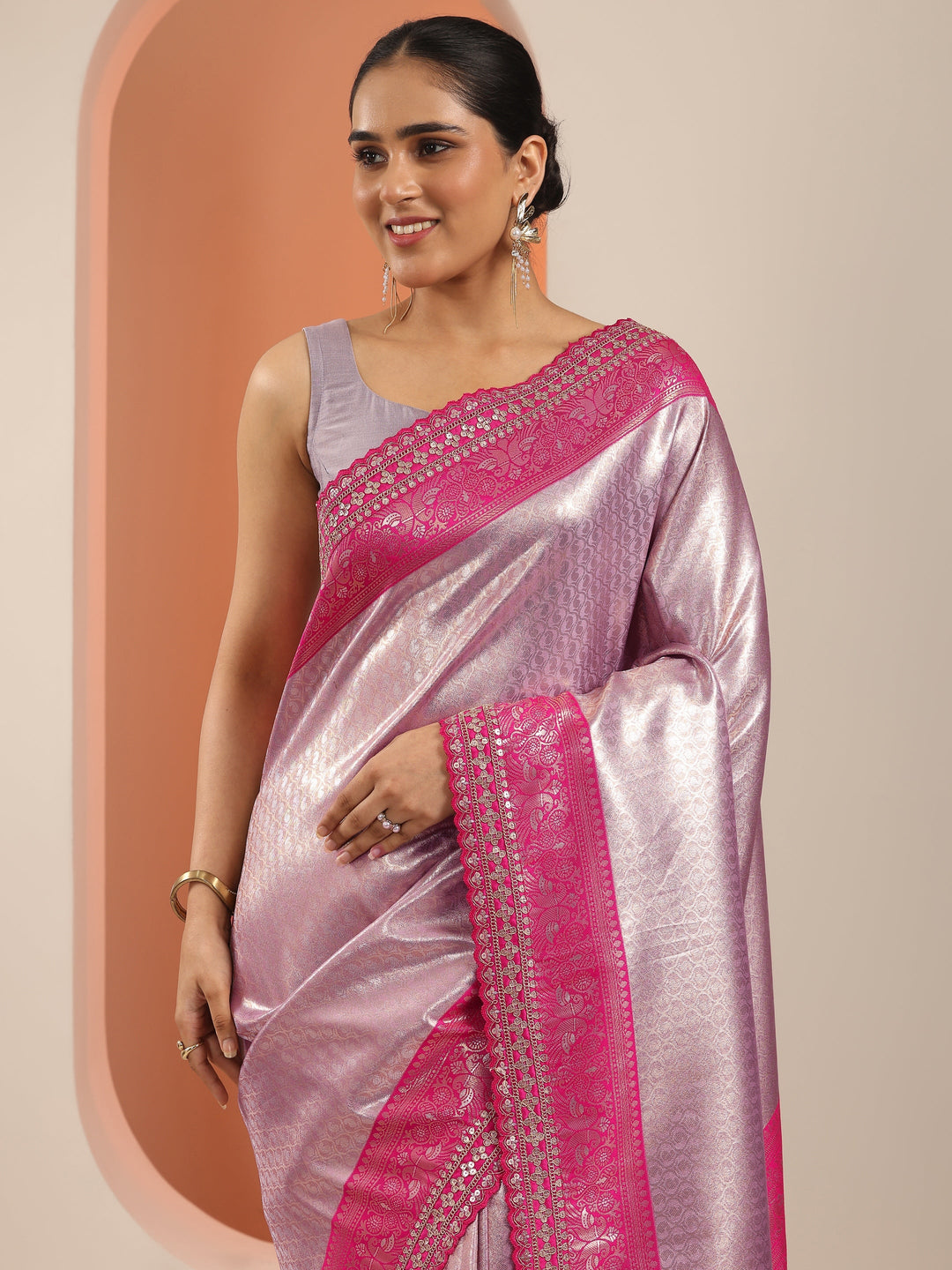  Lavender  Silk Blend Saree With Unstitched Blouse Piece 
