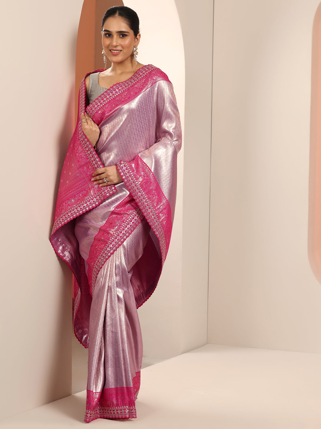  Lavender  Silk Blend Saree With Unstitched Blouse Piece 