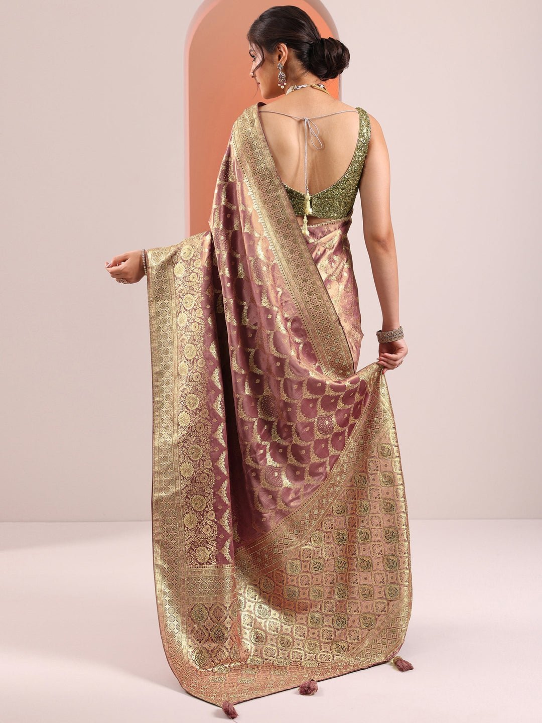  Mauve Woven Design Silk Blend Saree With Unstitched Blouse Piece 