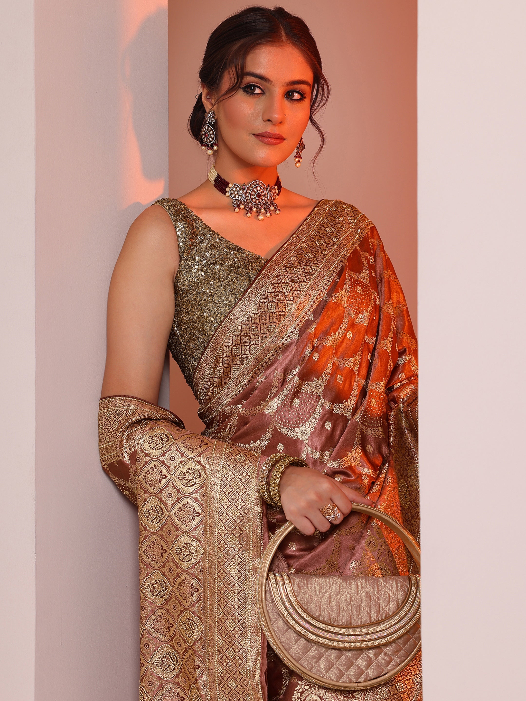 libas Mauve Woven Design Silk Blend Saree With Unstitched Blouse Piece-picture-54