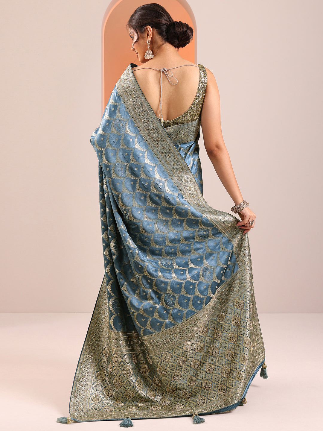 Blue Woven Design Silk Blend Saree With Unstitched Blouse Piece 