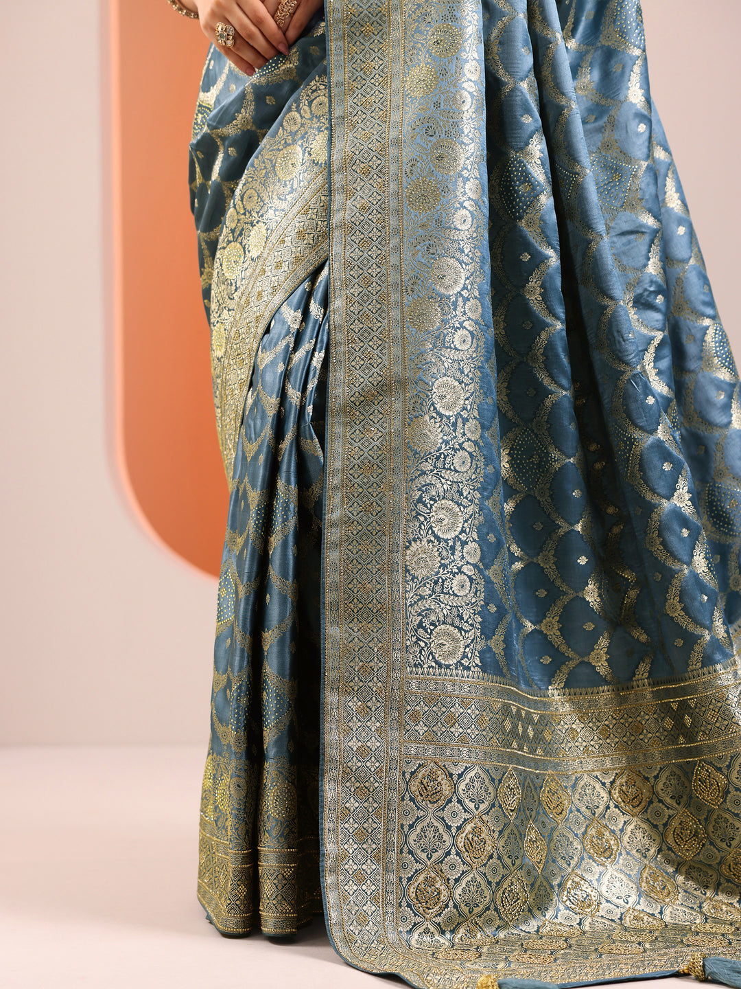  Blue Woven Design Silk Blend Saree With Unstitched Blouse Piece 