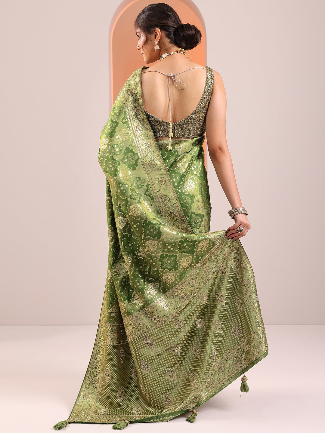  Green Woven Design Silk Blend Saree With Unstitched Blouse Piece 