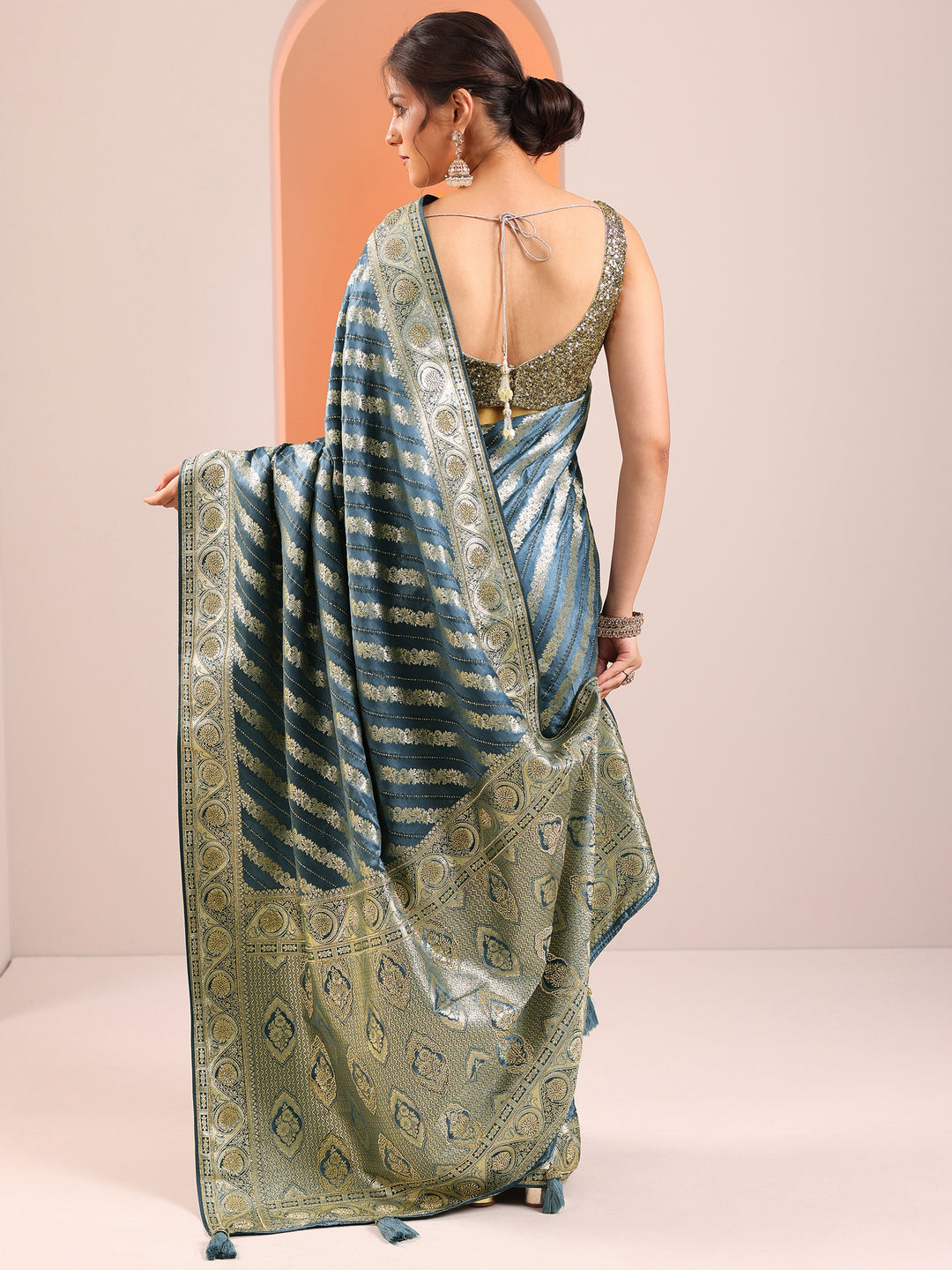  Blue Woven Design Silk Blend Saree With Unstitched Blouse Piece 