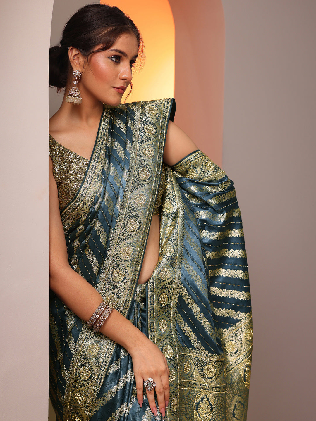  Blue Woven Design Silk Blend Saree With Unstitched Blouse Piece 