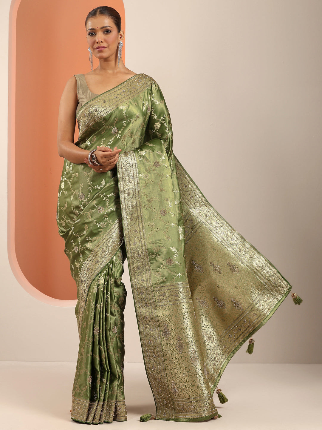  Green Woven Design Banarasi Silk Blend Saree With Unstitched Blouse Piece 