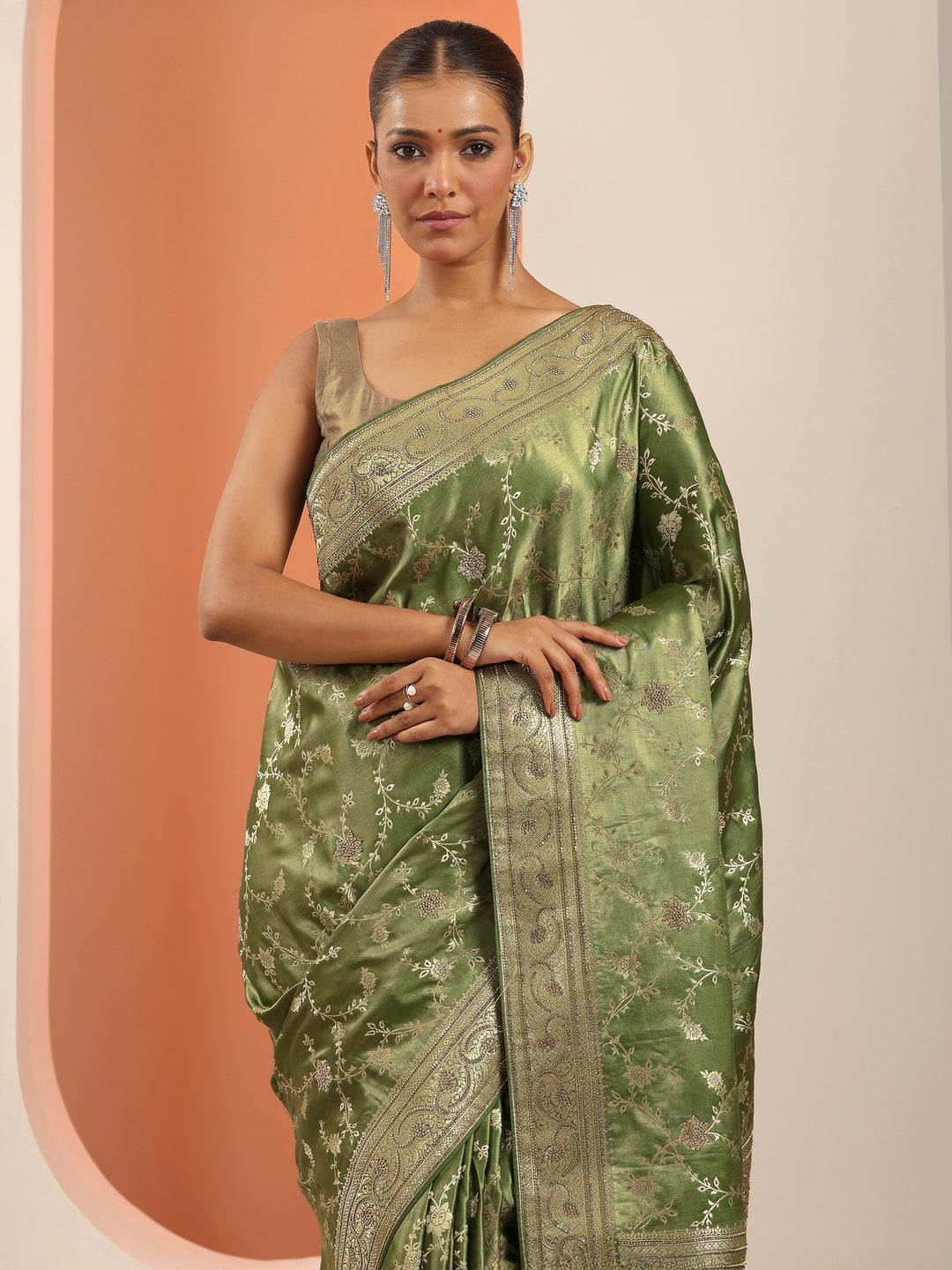  Green Woven Design Silk Blend Saree With Unstitched Blouse Piece 