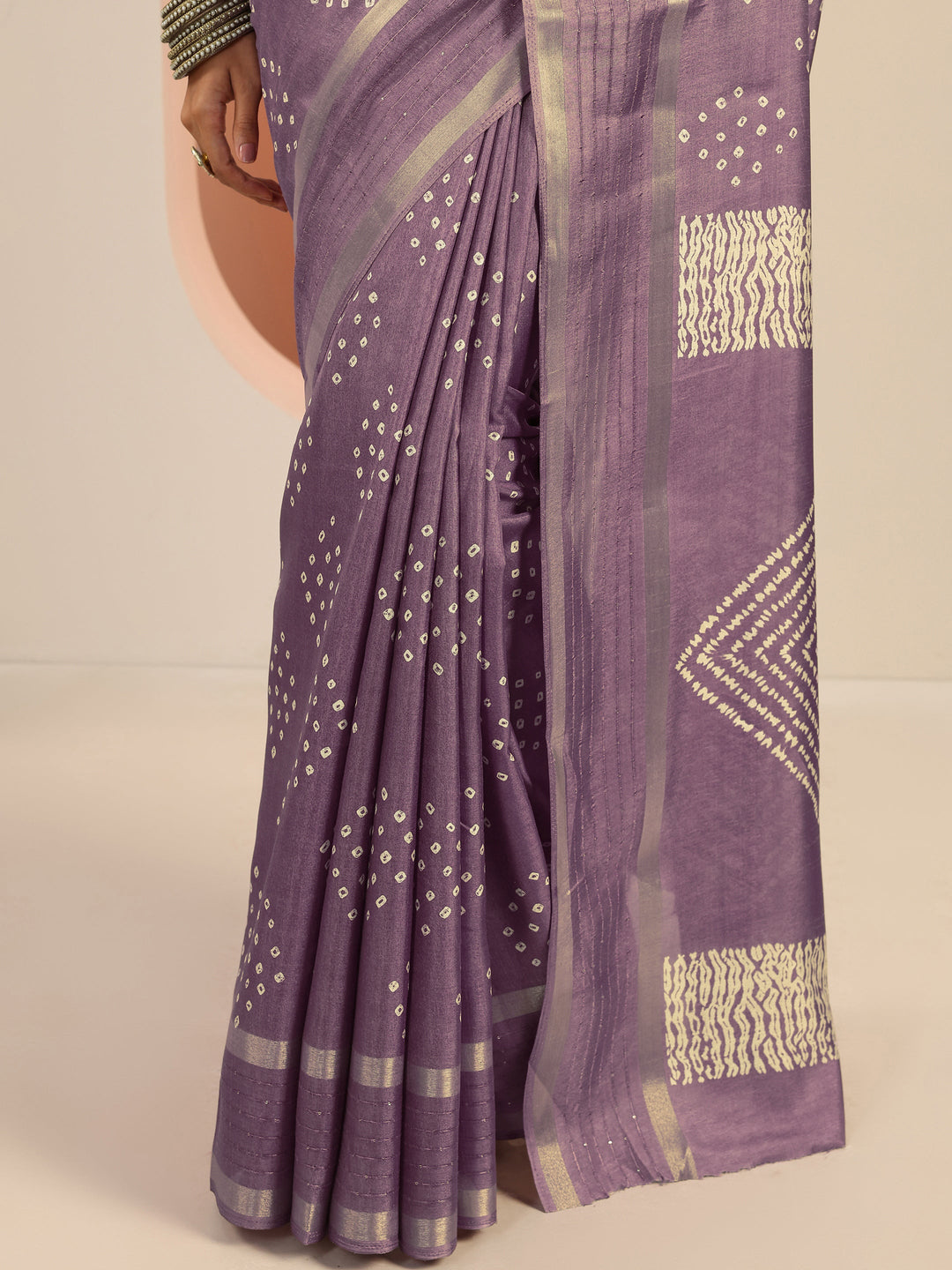  Mauve Printed Silk Blend Saree With Unstitched Blouse Piece 