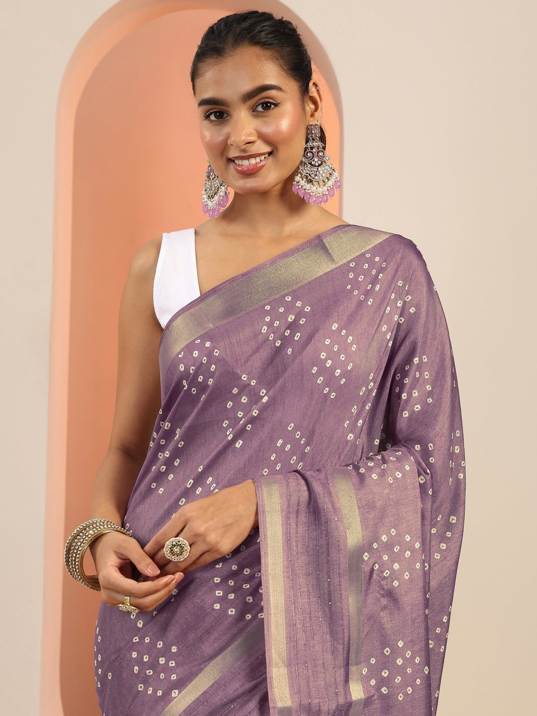  Mauve Printed Silk Blend Saree With Unstitched Blouse Piece 