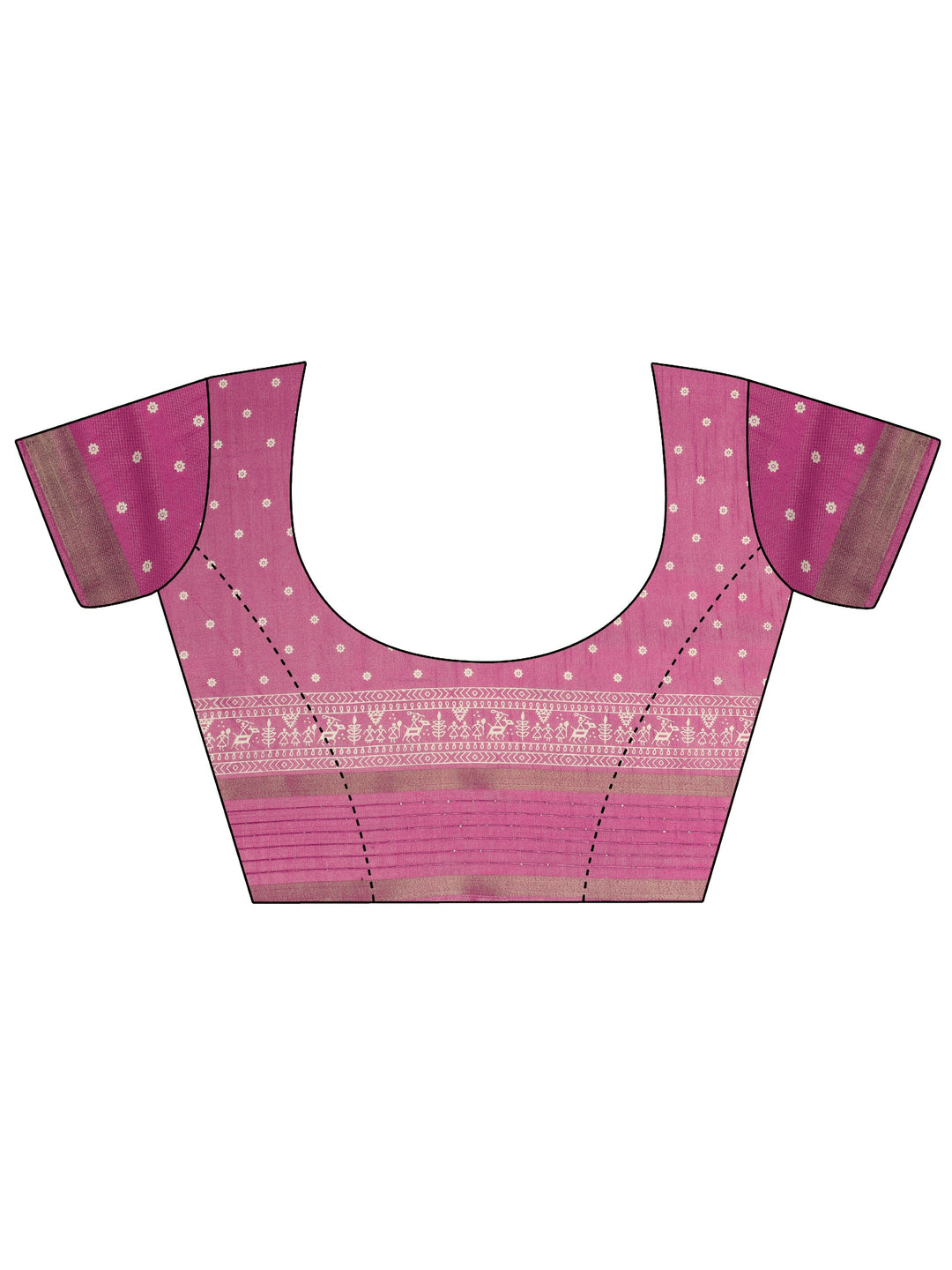  Pink Printed Silk Blend Saree With Unstitched Blouse Piece 