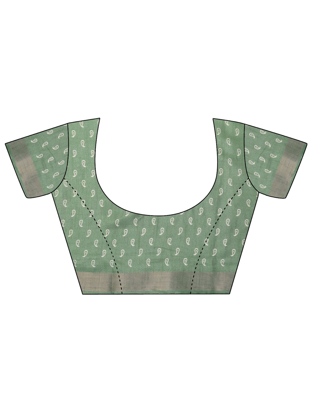  Green Printed Silk Blend Saree With Unstitched Blouse Piece 