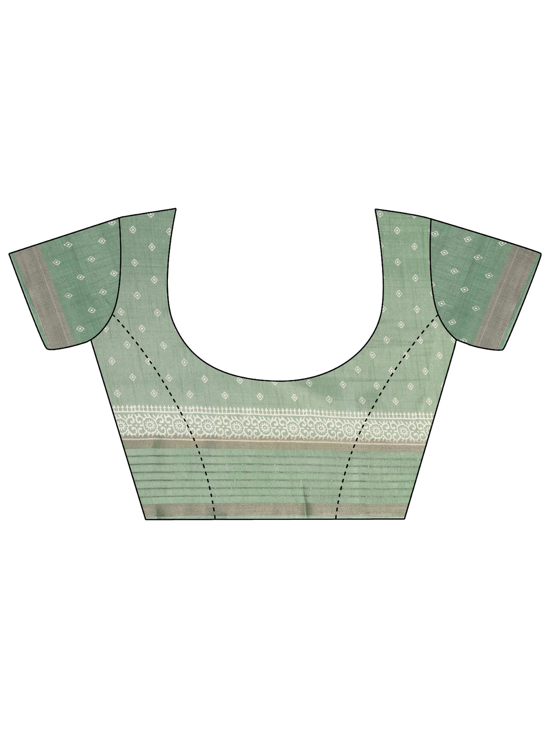  Green Printed Silk Blend Saree With Unstitched Blouse Piece 