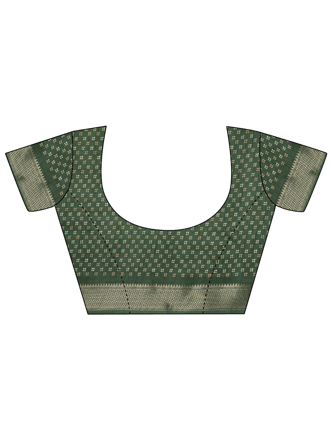  Green Printed Silk Blend Saree With Unstitched Blouse Piece 