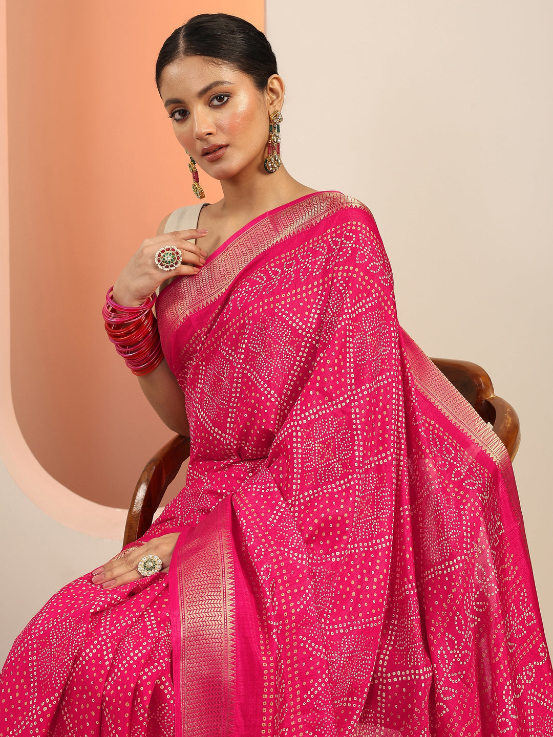  Pink Printed Silk Blend Saree With Unstitched Blouse Piece 