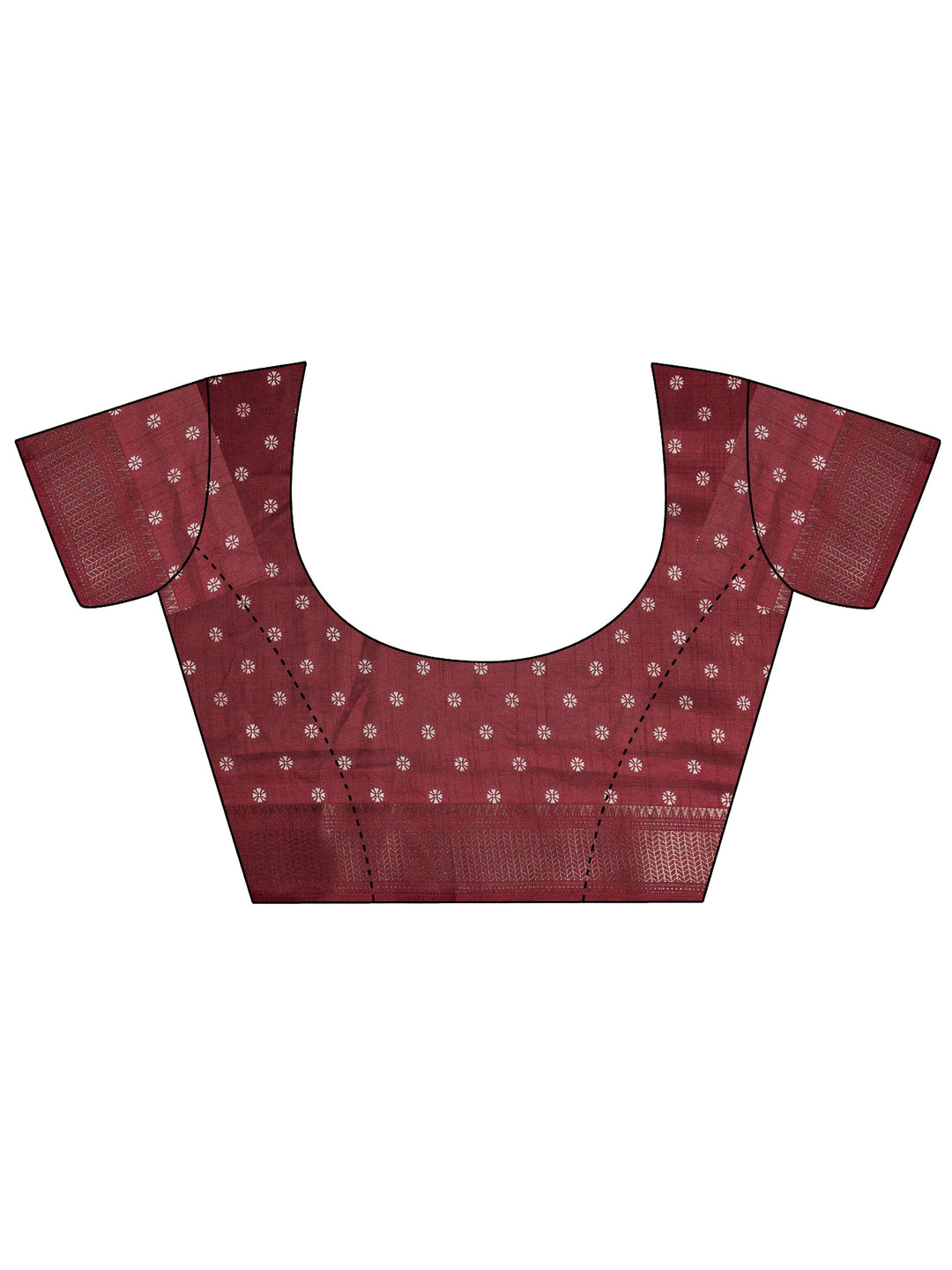  Burgundy Printed Silk Blend Saree With Unstitched Blouse Piece 