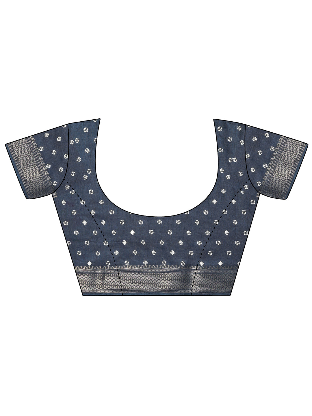  Navy Blue Printed Silk Blend Saree With Unstitched Blouse Piece 