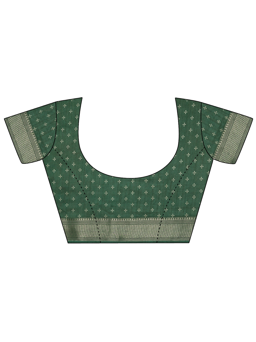  Green Printed Silk Blend Saree With Unstitched Blouse Piece 