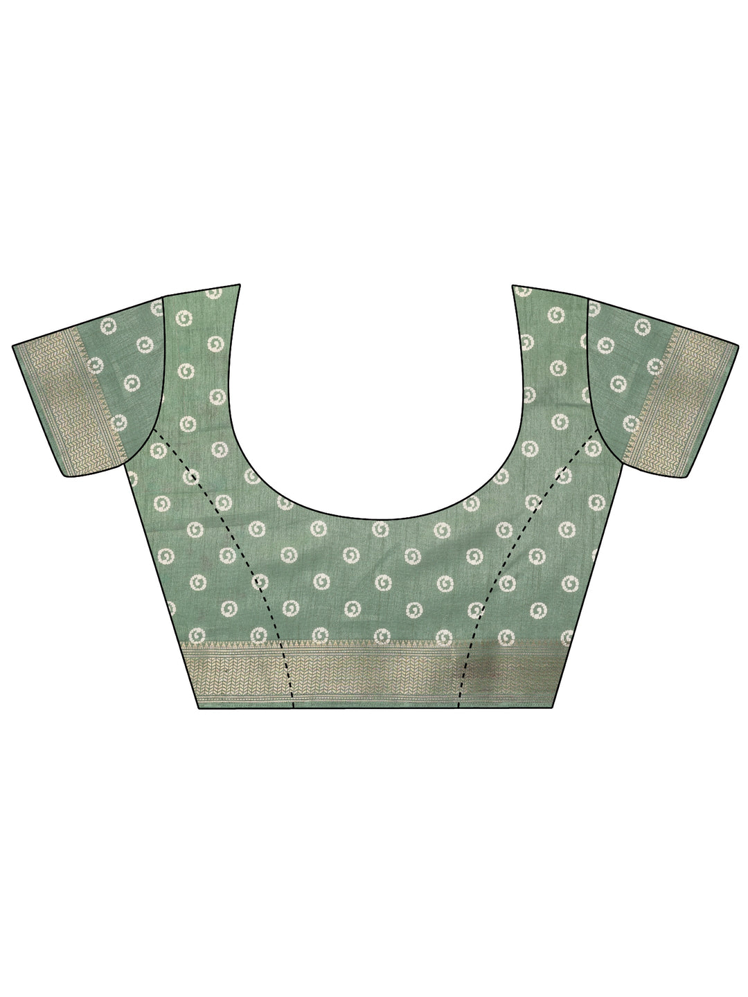  Green Printed Silk Blend Saree With Unstitched Blouse Piece 