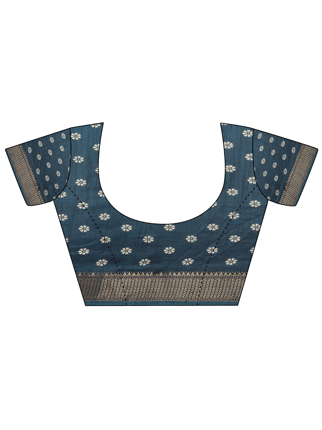  Blue Printed Silk Blend Saree With Unstitched Blouse Piece 