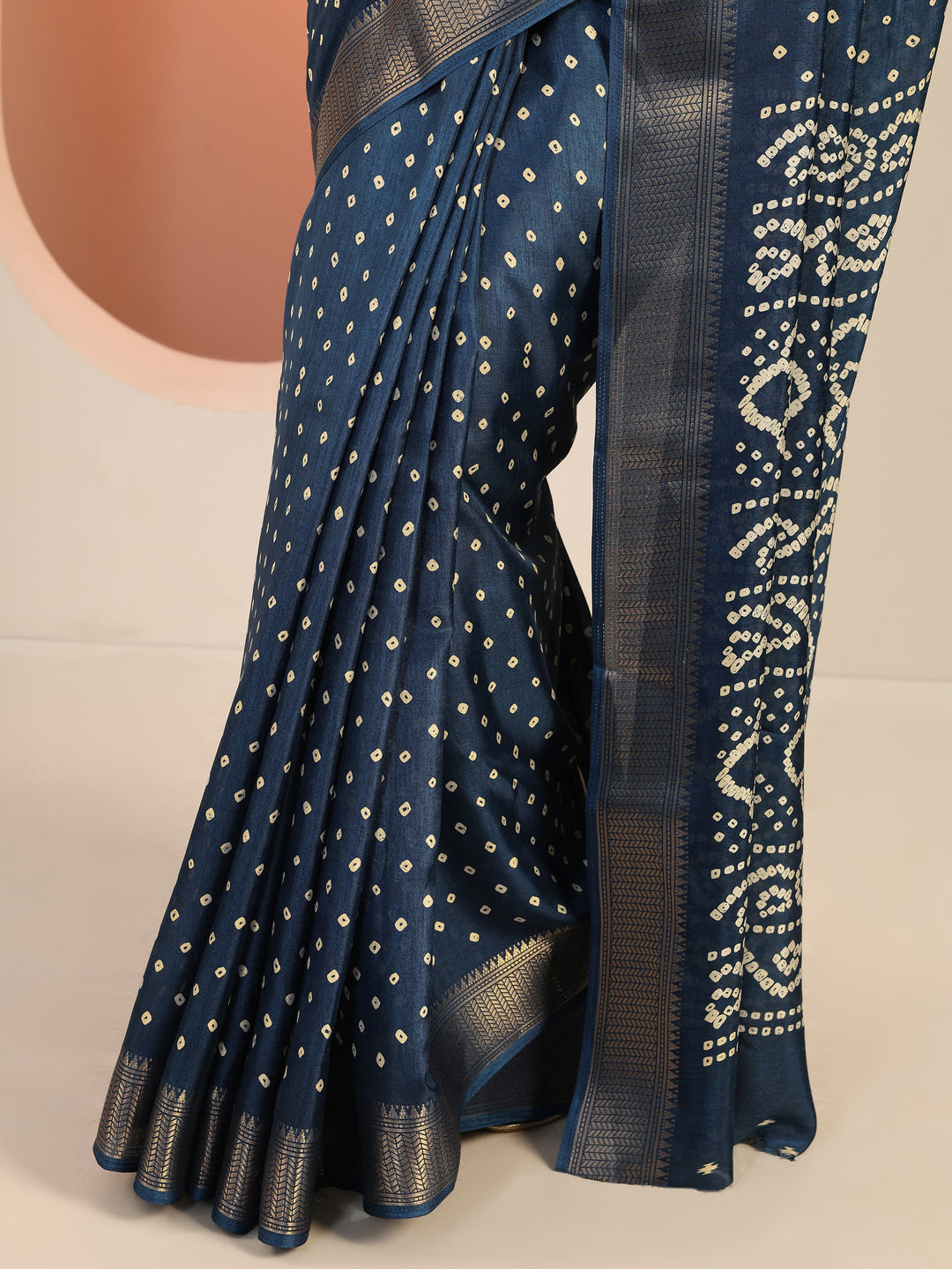  Blue Printed Silk Blend Saree With Unstitched Blouse Piece 
