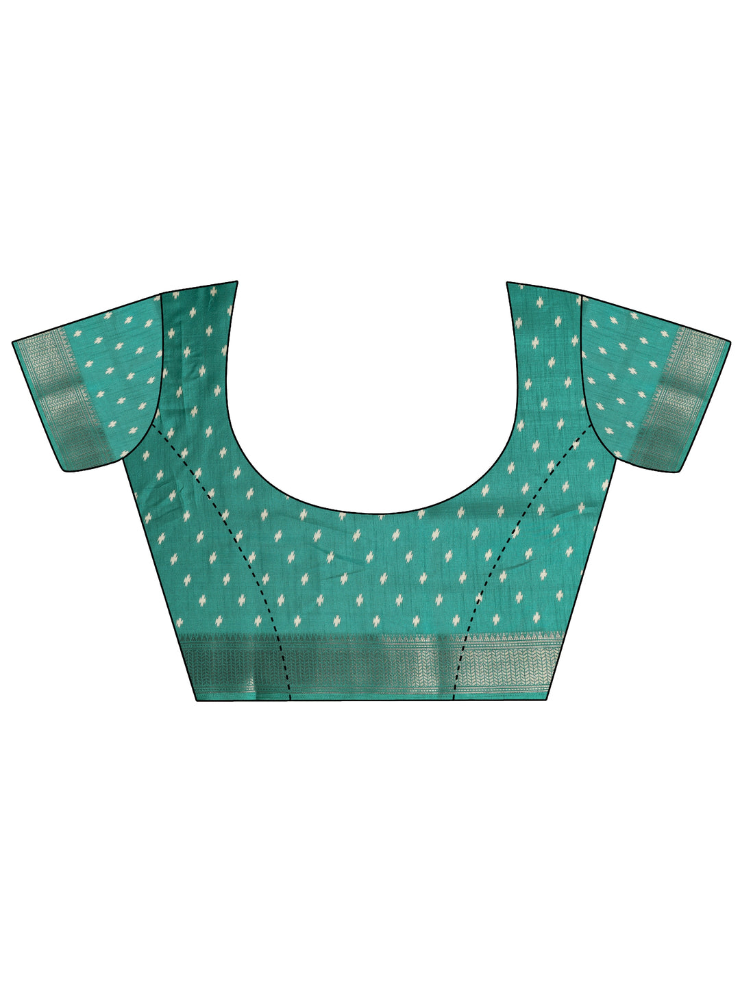  Turquoise Blue Printed Silk Blend Saree With Unstitched Blouse Piece 
