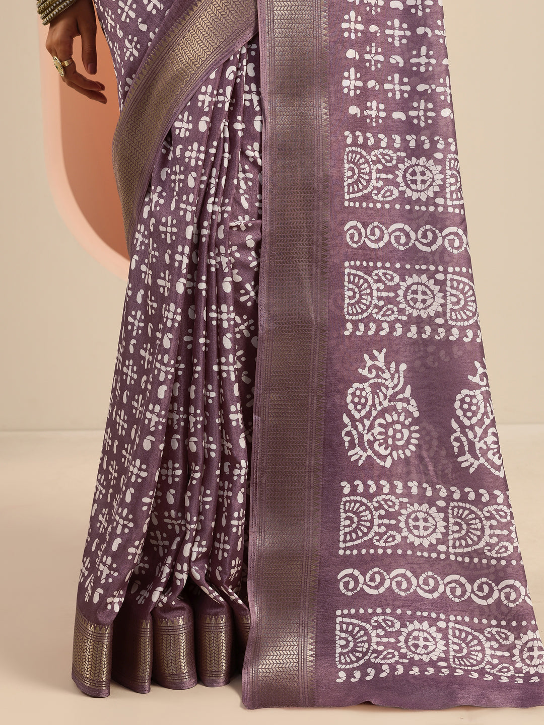  Mauve Printed Silk Blend Saree With Unstitched Blouse Piece 