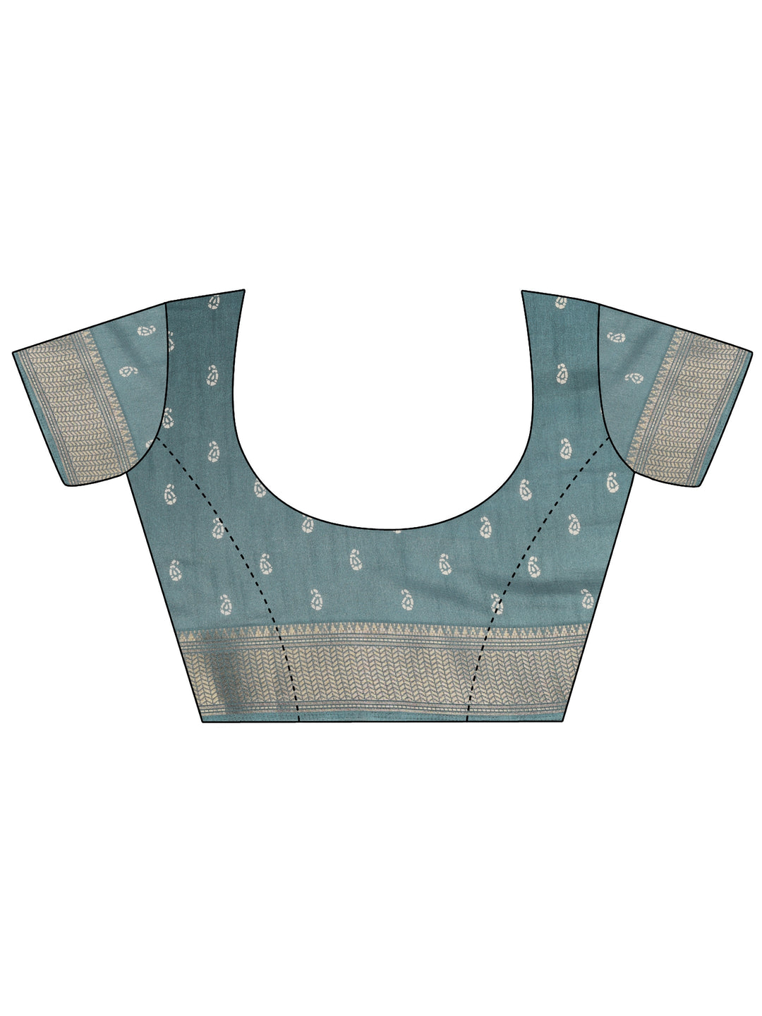  Blue Printed Silk Blend Saree With Unstitched Blouse Piece 