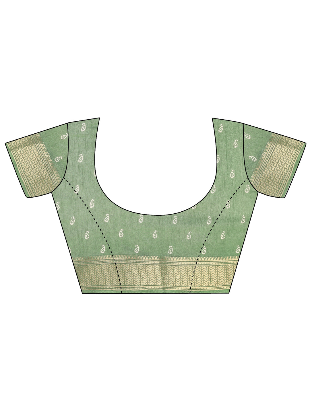  Green Printed Silk Blend Saree With Unstitched Blouse Piece 