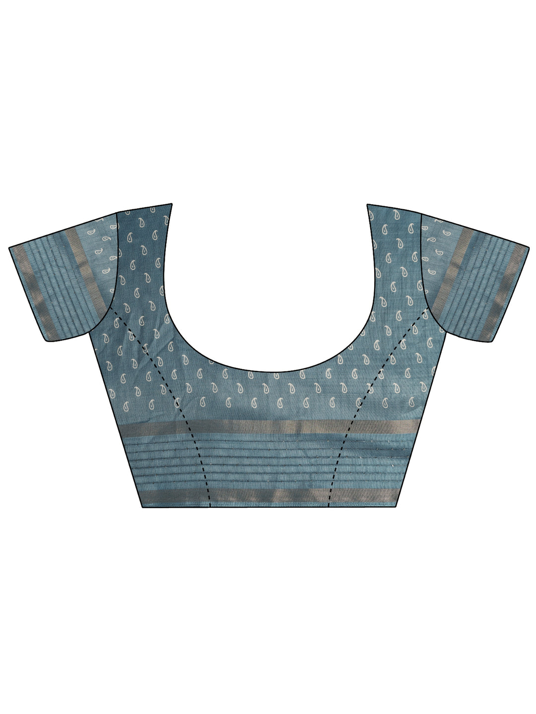  Blue Printed Silk Blend Saree With Unstitched Blouse Piece 