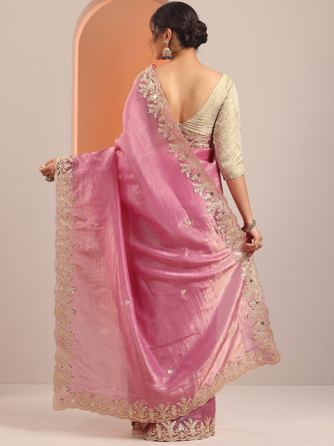  Pink Embroidered Organza Saree With Unstitched Blouse Piece 