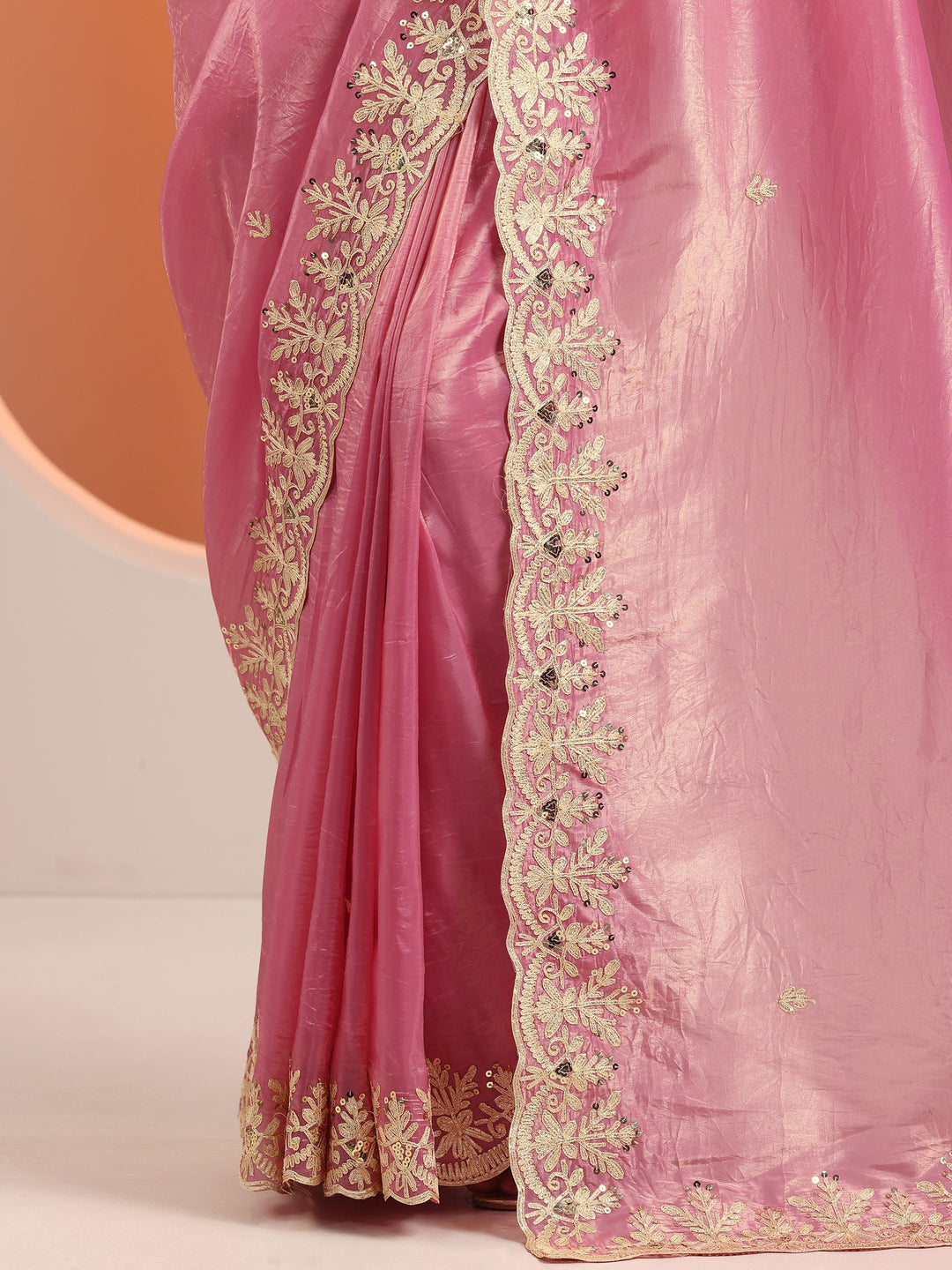  Pink Embroidered Organza Saree With Unstitched Blouse Piece 