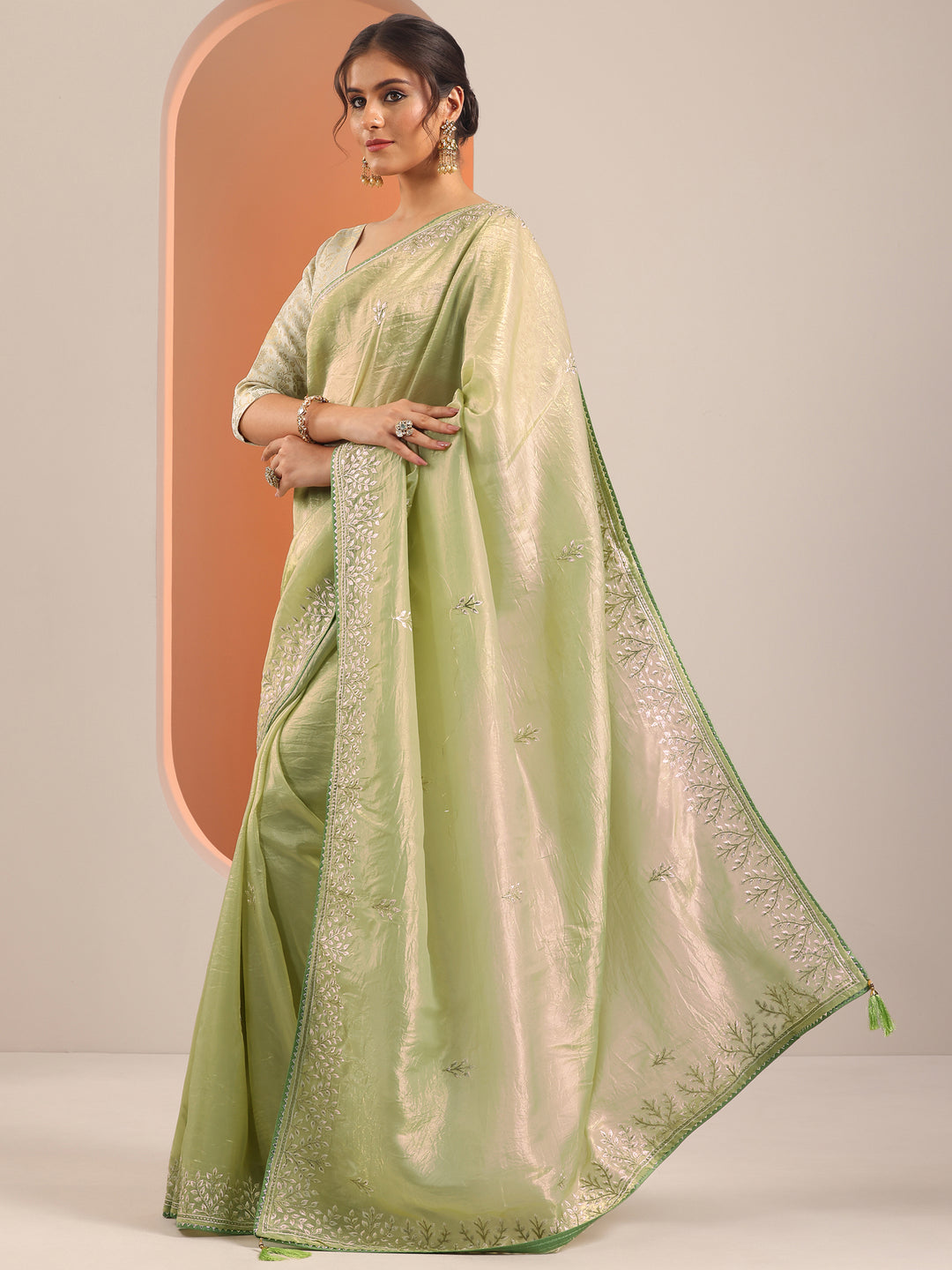  Green Embroidered Organza Saree With Unstitched Blouse Piece 